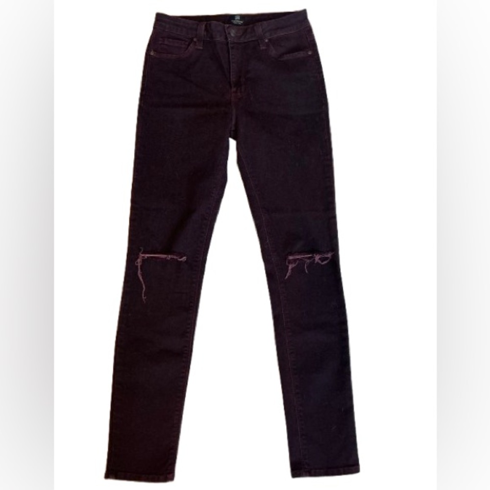 Burgundy High-Rise Distressed Skinny Jeans by Just Black - Size 27